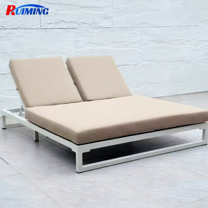 Moderne <span class=keywords><strong>Aluminium</strong></span> Frame Dubbele Ligstoel Zwarte Patio Tuin Zwembad Zonnebank Waterdicht Chaise Lounge Uv-Bestendig Buiten - Product Image 2