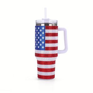 Customizable 40oz American Football Baseball Rhinestone Bling Crystal Travel Mug Tumbler With <b>Straw</b> and Handle - Product Image 4