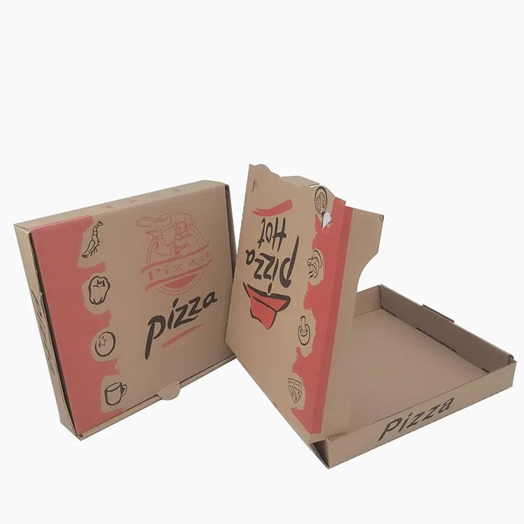 Kotak Kertas Bergelombang Pizza Cetak Kustom Portabel dengan Pegangan