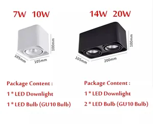 Ângulo ajustável superfície montada LED Downlight + substituível GU10 lâmpada LED 7W 10W 14W 20W Praça LED Spot luz do teto AC110 220V