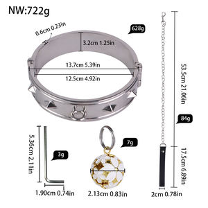 Commercio all'ingrosso collare in metallo BDSM con guinzaglio per adulti al dettaglio pesante rivetto Design Bondage ingranaggio collare per animali domestici per uomo donna schiavo gioco di ruolo - Product Image 6