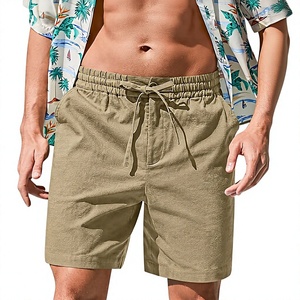 Shorts en coton et lin pour hommes, personnalisables avec logo, vente directe OEM, décontractés, avec cordon de serrage, entrejambe de 7 pouces, extensibles, pour l'été et la plage - Product Image 2