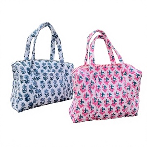 Cotton Quilted Weekender Travel <b>Bag</b> <b>Large</b> Capacity Nappy Tote for Women for Summer Wedding Vacations and Hand Luggage - Product Image 1