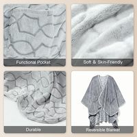 Châle-couverture en flanelle ultra douce à imprimé animal pour le voyage, chaleur, poches, poncho portable pour adulte, cape anti-boulochage, ignifuge