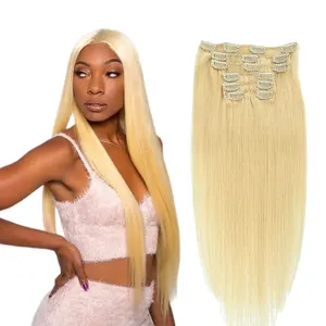 10A Manufacturer Price 100% Natural Human Hair clip in hair extensions 613 Blonde 100% Human Remy Seamless Clip in Hair