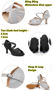 Chaussures <span class=keywords><strong>de</strong></span> <span class=keywords><strong>danse</strong></span> latine pour femmes 5.5cm talon haut chaud Champagne <span class=keywords><strong>diamant</strong></span> fond souple sandales à talons hauts pour dame - Product Image 3