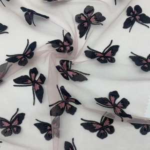 Tela de malla de tul transpirable de nailon 100%, tul brillante Flocado de mariposa suave ligero para mujer, vestido de fiesta de baile, tutú - Product Image 1