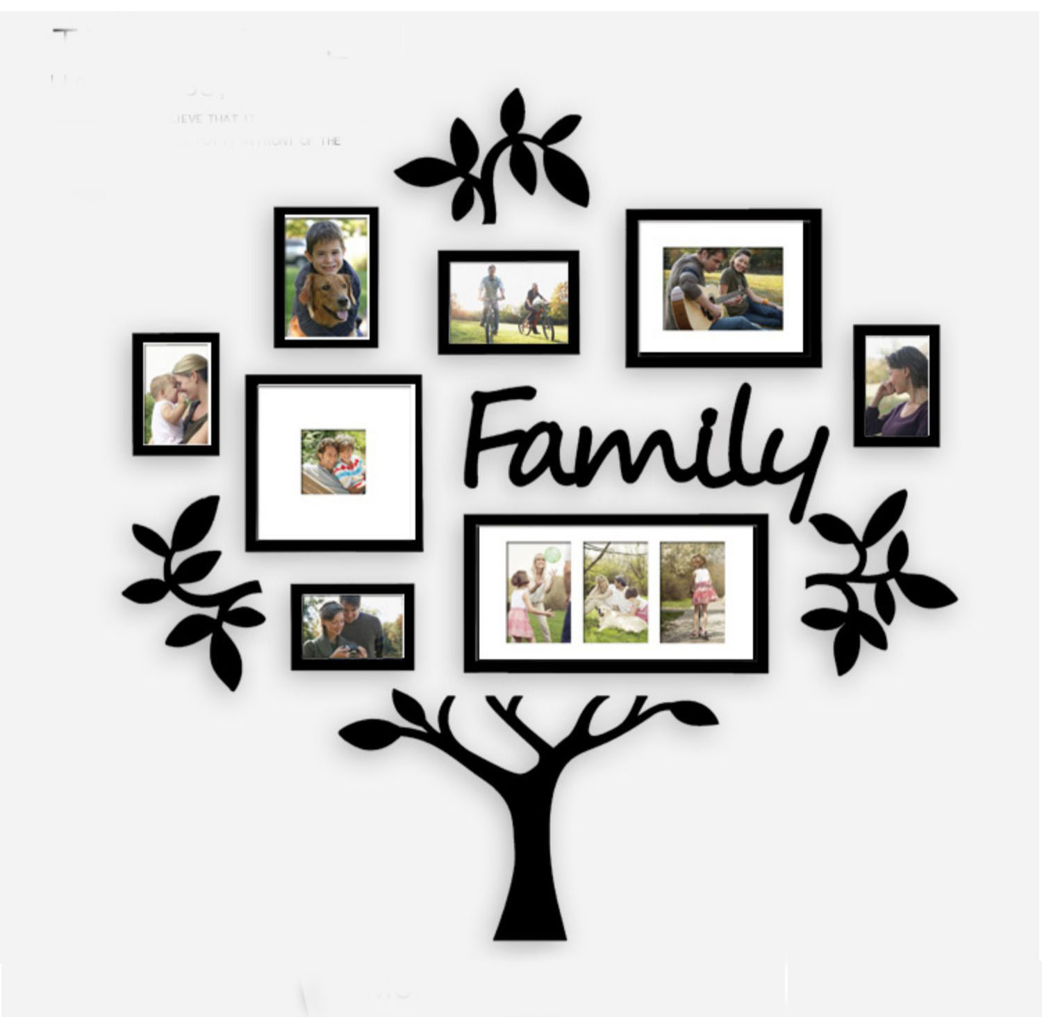 UPPER DECOR Rustic Family Tree Photo Collage Frame - 26x27 Inch, Holds 8 Photos (4x4 & 4x6), Farmhouse Wall Decor