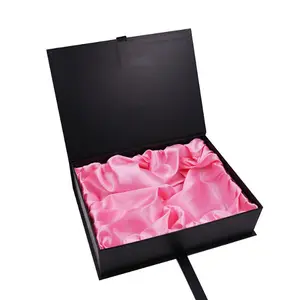 Luxury Gold Stamping Black Magnetic Hair Extension Box Custom Logo Paper Box Bundle Hair Packaging