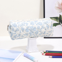 Personalisasi tas pensil poliester cetak bunga berwarna dengan ritsleting alat tulis kantor sekolah kotak pensil penyimpanan mode untuk anak perempuan