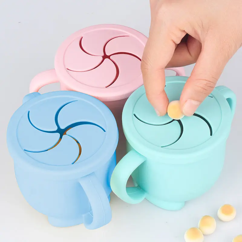 2 in 1 non toxic BPA free spill proof drinking water learning training Pacifier Snack Silicone sippy cup for baby with straw lid