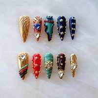Uñas Postizas de Acrílico de Alta Calidad, Estilo Stiletto Butterfly, Cobertura Total, Pegamento Suave, Pintadas a Mano, con Logotipo Personalizado, 10 Unidades