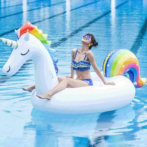 Inflatable Unicorn Float With Rainbow Tail And Horn For Pool Lounge Floating <b>Mat</b> Swim Ring Water Toy Unisex Adult Kids Use - Product Image 2