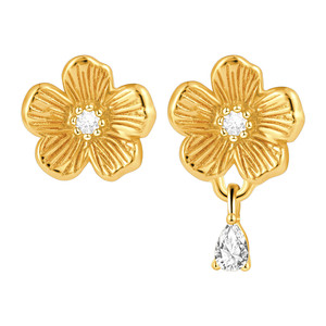 Boucles d'oreilles en argent sterling S925, niche haut de gamme, pompon en fleurs de cerisier - Cadeau parfait pour la famille et les amis, design asymétrique - Product Image 1