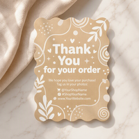Cartes de remerciement personnalisées à bords ondulés pour petites entreprises, inserts d'emballage e-commerce, commande en gros OEM, design découpé coloré