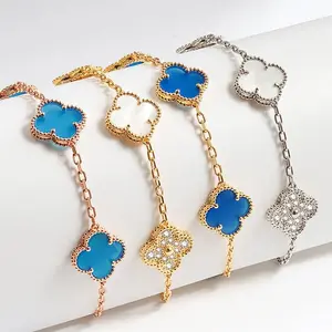 Braccialetto di lusso a catena di trifoglio di madreperla 18K oro marca cinque fiori bracciali gioielli con diamanti per le donne