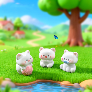 Figurines en résine de chatons Kawaii miniatures blancs, très populaires, pour la décoration de jardins féériques, de gâteaux, de micro-paysages et de projets DIY - Product Image 3