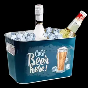 Factory Direct Custom Metal Ice Bucket With Handle Promotion Home Decor Party Beer Tin Ice Bucket 5L Minimalist Party Round