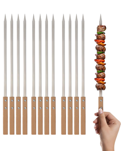 23 Inch <b>BBQ</b> Skewers Metal Grills <b>Tool</b> <b>BBQ</b> Kabob Stick With Wood Handle - Product Image 1