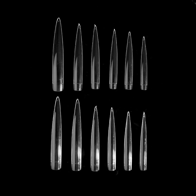 12 шт./пакет прозрачный натуральный XXL удлиненные стилет поддельные накладные ногти Набор акриловое волокно покрывает наполовину прозрачный салон накладные ногти