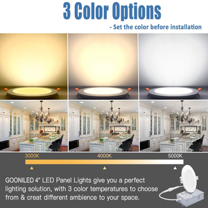 Plafonniers LED encastrés étanches pour intérieur, 3000K 4000K 5000K sélectionnables, panneau fin de 4 pouces, 810lm, spots LED encastrés - Product Image 3