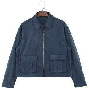 Giacche con Zip a Maniche Lunghe in Tessuto <span class=keywords><strong>Scamosciato</strong></span> Personalizzabili alla Moda per <span class=keywords><strong>Uomo</strong></span> per Uso Quotidiano - Product Image 1