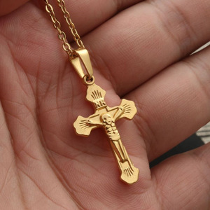 yunnique Stainless Steel Cross Pendant Necklace For Men Gold And <b>Silver</b> Color Fashion Jewelry Gift - Product Image 4