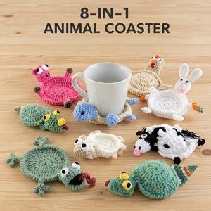 Sous-verres tricotés à la main de 12 cm, motifs multicolores, pour la maison, tapis de table isolant mignons tortue et agneau, vente en gros - Product Image 5