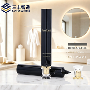 Tubo de PE Delgado Negro Brillante con Punta Cónica Corta y Tapa Interior Dorada Electrochapada Transparente para Crema Primerizadora - Product Image 1