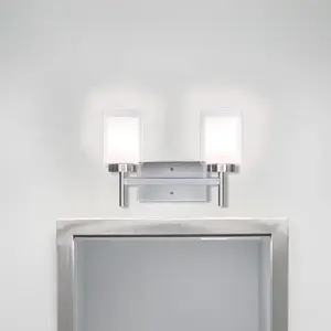 En çok satan Modern 2 ışık aplikleri çift cam fırçalanmış nikel kaplama duvar ışık banyo için