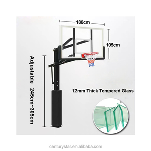Support <span class=keywords><strong>de</strong></span> panier <span class=keywords><strong>de</strong></span> <span class=keywords><strong>basket</strong></span>-ball encastré au sol avec panneau arrière en verre trempé, cadre en acier, <span class=keywords><strong>filet</strong></span> en nylon résistant aux intempéries pour une utilisation en extérieur - Product Image 3