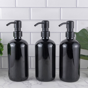 Long nhãn Matte Đen Shinny đen 16oz 500ml Boston Vòng dầu gội Lotion chai thủy tinh xà phòng <span class=keywords><strong>Dispenser</strong></span> với kim loại bơm - Product Image 3