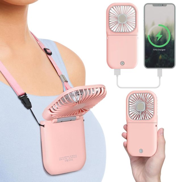 Stock USB Foldable Neck Fan Portable Desktop & Handheld Desktop Mini Fan 3000mAh Power Charger Low Noise for Travel Car &Outdoor