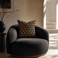 Coussin décoratif de luxe pour canapé - Housse de coussin tissée or métallisé avec motif floqué noir, taille personnalisée pour la maison et l'hôtel