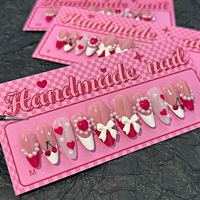 Faux ongles à coller haut de gamme, style court, bord rouge français, avec strass, pour le commerce extérieur européen et américain