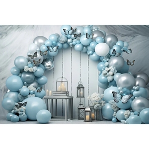 Properti fotografi balon udara, properti fotografi, balon udara panas, payet, pinggiran Foil, tirai biru, latar belakang, dekorasi ulang tahun, untuk bayi laki-laki - Product Image 4