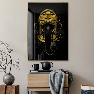 Cuadros Decorativos Religiosos de Elefante Dorado, Imagen de Buda de Porcelana de Cristal, Arte de Pared del Señor Ganesha para Decoración del Hogar - Product Image 2