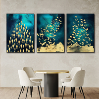 Peinture murale en acrylique cristal de luxe en gros, texture poisson bleu doré, impression sur toile moderne, décoration de salon et de maison