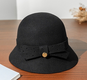 A121203 Chapeau de pêcheur Hepburn vintage avec nœud Chapeau Fedora élégant et polyvalent Offre Spéciale chapeau en feutre de laine 100% - Product Image 3
