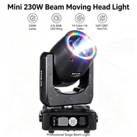 Mini projecteur à tête mobile 230W avec anneau d'ouverture LED RGB, 14 couleurs, 14 gobos, prismes 8+16+24 pour éclairage de scène