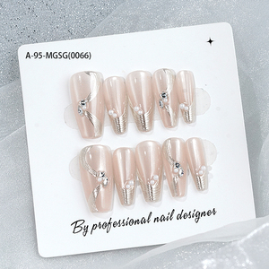 Uñas postizas de lujo personalizadas al por mayor <span class=keywords><strong>con</strong></span> pedrería, forma ataúd mediana, <span class=keywords><strong>con</strong></span> perlas y punta <span class=keywords><strong>francesa</strong></span>, estilo stiletto, para <span class=keywords><strong>manicura</strong></span>, de ABS - Product Image 3