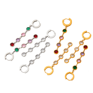 High Quality Metal Geometric Earrings Stylish Zircon Long Earrings 316l <strong>Stainless</strong> <strong>Steel</strong> <strong>Jewelry</strong> - Product Image 1