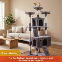 Grand arbre à chat en bois de 170 cm, style épuré, avec lit intégré, plateforme de saut et poteaux à gratter en sisal