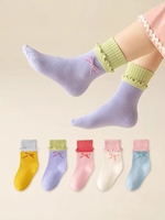 Chaussettes mi-mollet pour filles style princesse, roses, en polyester léger et fin, avec bordure à volants