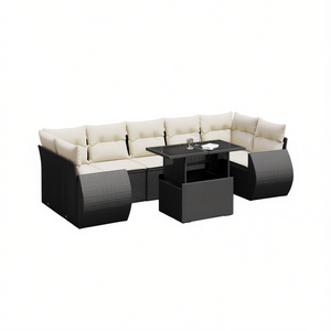 <b>Black</b> And Cream Garden <b>Sofa</b> Set With <b>Table</b> 6 Seater Rattan Outdoor Furniture Contemporary Design - Product Image 1