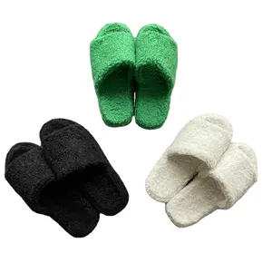 New casual fashion wedge heel white hotel indoor cotton terry towel fur slip-on slides slippers