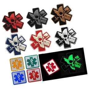 PVC Morale Badges Medical Rescue Skull Medic Reflective Logo Patches with Hook Loop Backing for Tactical Hats and Backpack