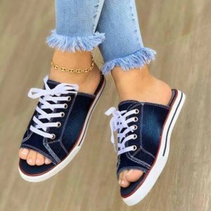 <span class=keywords><strong>Zapatillas</strong></span> Planas de Lona para Mujer, con <span class=keywords><strong>Cordones</strong></span>, Punta Abierta, Nuevas, Casuales, de Moda, de Mezclilla, para la Playa, Tallas Grandes 35-43 - Product Image 6