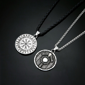 yunnique Nordic Shield Pendant Necklace Stainless Steel <b>60cm</b> Men's Fashion Jewelry Geometric Design Round Shape - Product Image 4