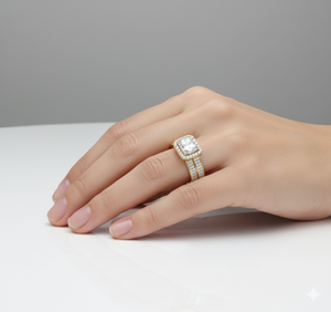 Luxury Cushion Cut Diamond Halo <b>Ring</b> 925 Silver / 10KT 14KT 18KT Gold Double Band Pave Engagement <b>Fine</b> <b>Ring</b> - Product Image 6